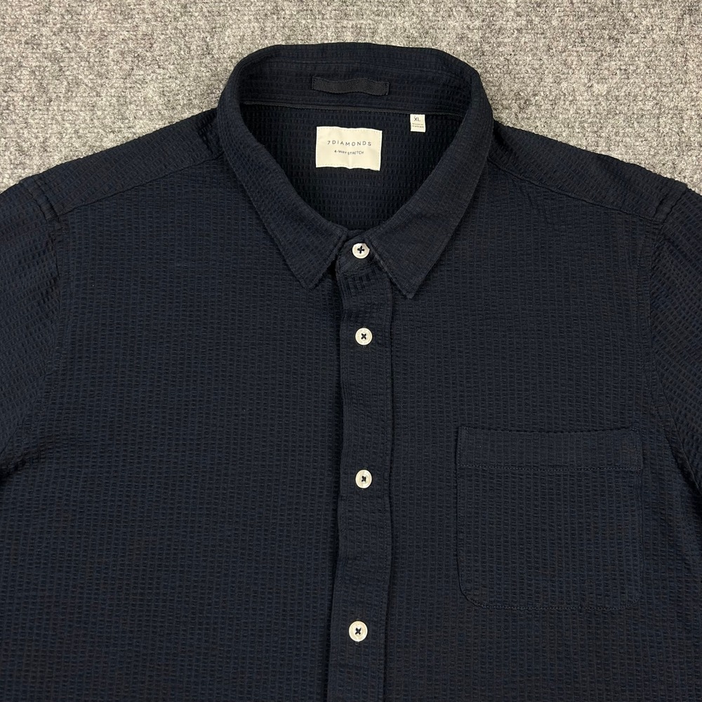 7 Diamonds Seersucker Button Down Mens XL Navy 4-Way Stretch Performance Shirt